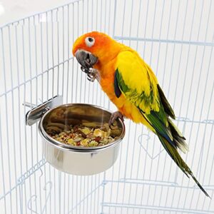 DYaprigo 3 Pack Stainless Steel Bird Feeding Dish Cups, Pet Cage Seed Feeder, Parrot Food Water Bowls with Clamp for Small Animal, Parrot Cockatiel Conure Budgies Parakeet, 3.9 Inch