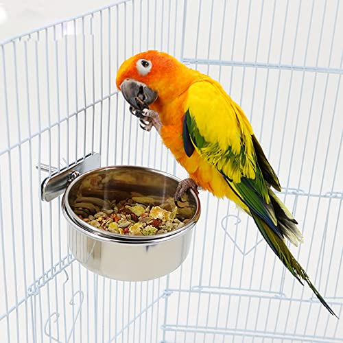 DYaprigo 3 Pack Stainless Steel Bird Feeding Dish Cups, Pet Cage Seed Feeder, Parrot Food Water Bowls with Clamp for Small Animal, Parrot Cockatiel Conure Budgies Parakeet, 3.9 Inch