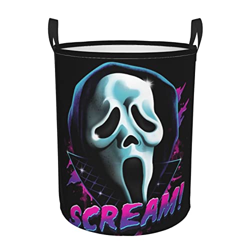 Movie Scream Theme Horror Dirty Clothes Laundry Hamper Durable Waterproof Polyester Laundrys Baskets With Handle Circular Foldable Storage Basket