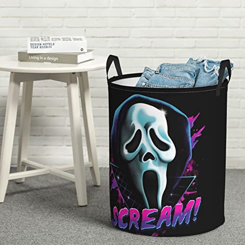 Movie Scream Theme Horror Dirty Clothes Laundry Hamper Durable Waterproof Polyester Laundrys Baskets With Handle Circular Foldable Storage Basket