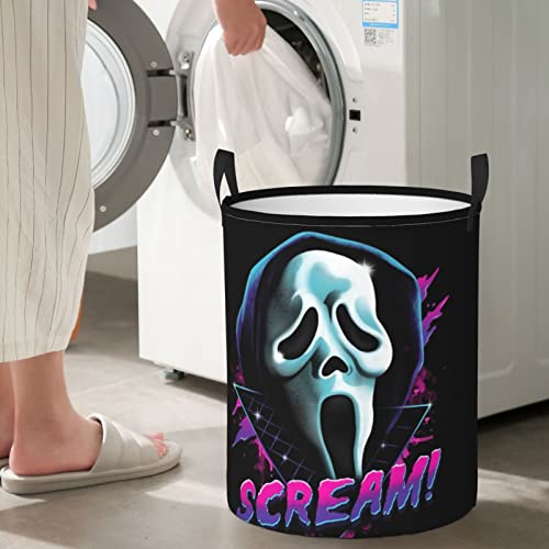 Movie Scream Theme Horror Dirty Clothes Laundry Hamper Durable Waterproof Polyester Laundrys Baskets With Handle Circular Foldable Storage Basket