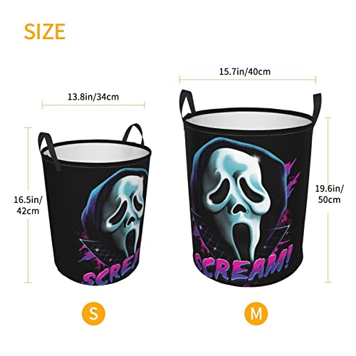 Movie Scream Theme Horror Dirty Clothes Laundry Hamper Durable Waterproof Polyester Laundrys Baskets With Handle Circular Foldable Storage Basket