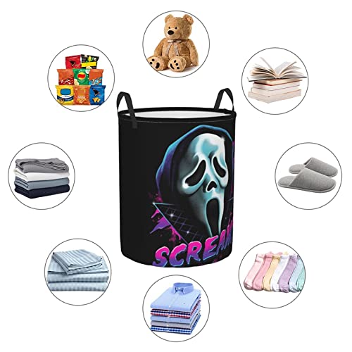 Movie Scream Theme Horror Dirty Clothes Laundry Hamper Durable Waterproof Polyester Laundrys Baskets With Handle Circular Foldable Storage Basket