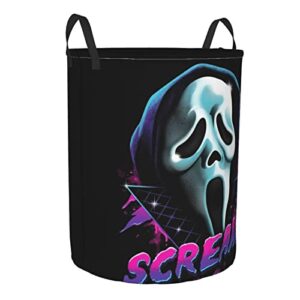 Movie Scream Theme Horror Dirty Clothes Laundry Hamper Durable Waterproof Polyester Laundrys Baskets With Handle Circular Foldable Storage Basket
