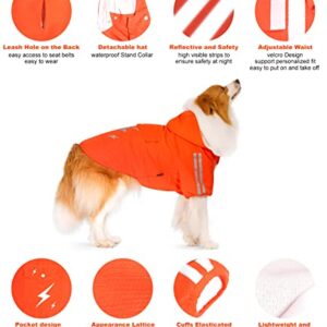 Dog Raincoat, Waterproof Hooded Dog Rain Jacket, Adjustable Dog Raincoat with Hood Leash Hole, Lightweight Pet Raincoat with Reflective Strip, Dog Raincoats for Small Medium Large Dogs (Large, orange)