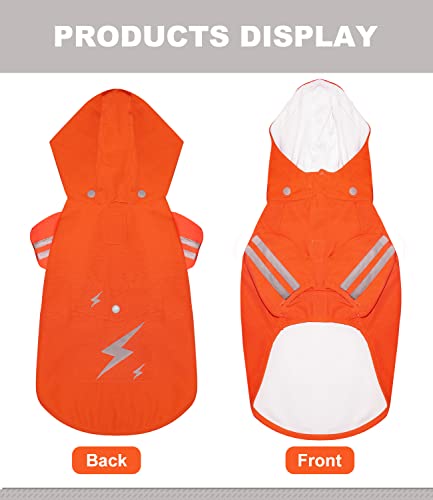 Dog Raincoat, Waterproof Hooded Dog Rain Jacket, Adjustable Dog Raincoat with Hood Leash Hole, Lightweight Pet Raincoat with Reflective Strip, Dog Raincoats for Small Medium Large Dogs (Large, orange)