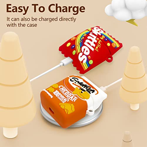 3PACK Cute Cover for Airpod Case 2nd Generation, Funny Goldfish+Rainbow Candy+Chocolate Food Protective Cases, Kawaii Cartoon Soft Silicone Design for Apple Air Pod 2/1 Women Girls Boys with Keychain