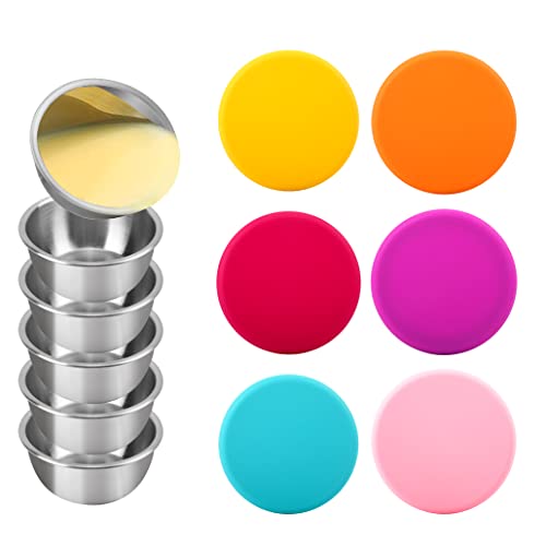 KyeeaDIY 6pcs Salad Dressing Container To Go Stainless Steel Dipping Sauce Cups With Lids Leak-Proof Condiment Cups Lunch Box Reusable Small Food Storage Containers Picnic Travel (6pcs)