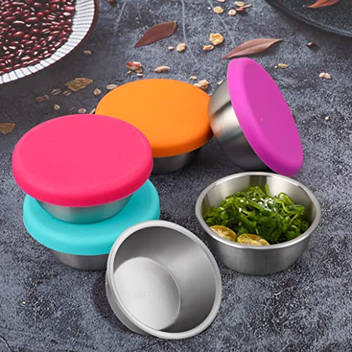 KyeeaDIY 6pcs Salad Dressing Container To Go Stainless Steel Dipping Sauce Cups With Lids Leak-Proof Condiment Cups Lunch Box Reusable Small Food Storage Containers Picnic Travel (6pcs)