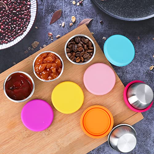 KyeeaDIY 6pcs Salad Dressing Container To Go Stainless Steel Dipping Sauce Cups With Lids Leak-Proof Condiment Cups Lunch Box Reusable Small Food Storage Containers Picnic Travel (6pcs)