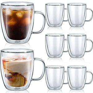 potchen 8 pack 12 oz double wall glass coffee mugs clear glass coffee cups with handle insulated coffee mug glass cups for cafe latte
