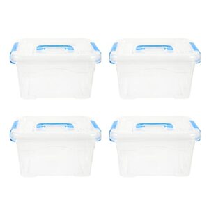 4pcs plastic storage box tote book organizing container desktop stackable plastic storage box with lid and blue handle for organizing ' s action figures