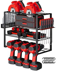 eaxck power tool organizer, garage tool storage, drill holder wall mount, heavy duty metal tool shelf cordless drill workshop rack 4 layers with screwdriver holder, father's gift