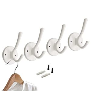 kakkoii wall hooks, coat hooks, towel hooks, rustproof bathroom hooks, coat hanger wall mount for purse clothes jacket backpack entryway, 4 pack(white)