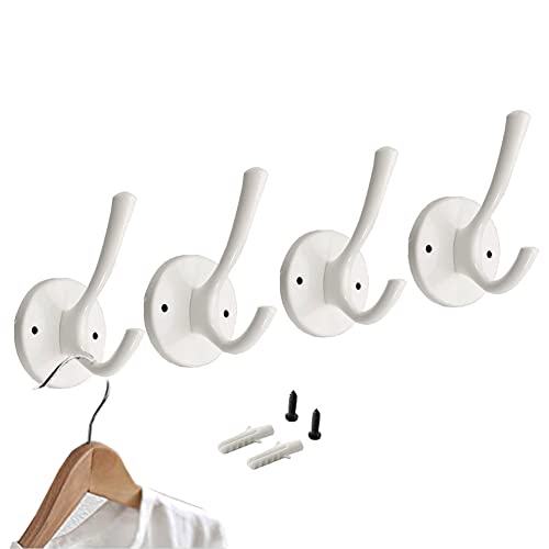 KAKKOII Wall Hooks, Coat Hooks, Towel Hooks, Rustproof Bathroom Hooks, Coat Hanger Wall Mount for Purse Clothes Jacket Backpack Entryway, 4 Pack(White)