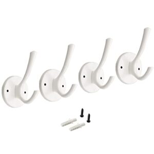 KAKKOII Wall Hooks, Coat Hooks, Towel Hooks, Rustproof Bathroom Hooks, Coat Hanger Wall Mount for Purse Clothes Jacket Backpack Entryway, 4 Pack(White)