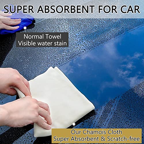 3 Pack Chamois Cloth for Car - Natural Shammy Car Drying Towel for Car Wash Care Real Leather Lint Free Super Absorbent Chamois Cloth (3 Pieces, 9.75 sq ft in Total)