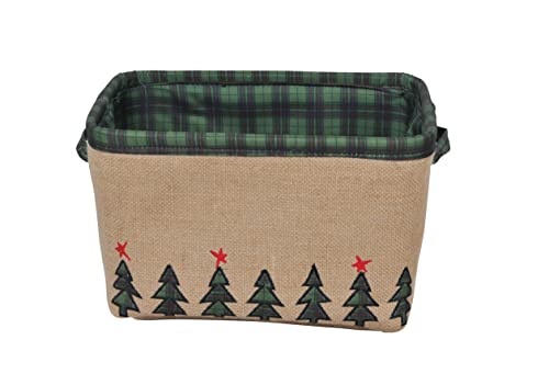 Christmas Baskets for Gifts Empty, Christmas Decorative Storage Baskets with Handles for Holidays Christmas Halloween, Christmas Tree Pattern Large Foldable Organizer Bins for Living Room 13"