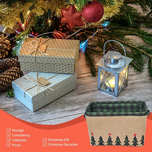 Christmas Baskets for Gifts Empty, Christmas Decorative Storage Baskets with Handles for Holidays Christmas Halloween, Christmas Tree Pattern Large Foldable Organizer Bins for Living Room 13"