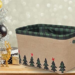 Christmas Baskets for Gifts Empty, Christmas Decorative Storage Baskets with Handles for Holidays Christmas Halloween, Christmas Tree Pattern Large Foldable Organizer Bins for Living Room 13"