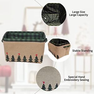 Christmas Baskets for Gifts Empty, Christmas Decorative Storage Baskets with Handles for Holidays Christmas Halloween, Christmas Tree Pattern Large Foldable Organizer Bins for Living Room 13"