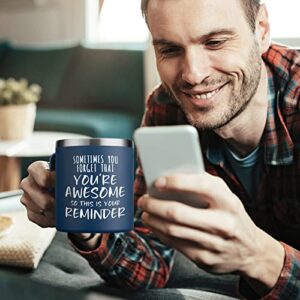 NOWWISH Inspirational Gifts for Men, Sometimes You Forget You're Awesome Coffee Mug, Funny Gifts for Him Husband, Dad, Boyfriend on Valentines Day Christmas - Navy Blue