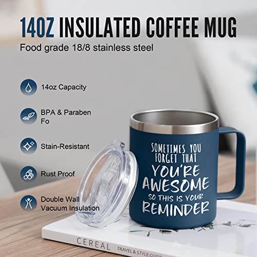 NOWWISH Inspirational Gifts for Men, Sometimes You Forget You're Awesome Coffee Mug, Funny Gifts for Him Husband, Dad, Boyfriend on Valentines Day Christmas - Navy Blue