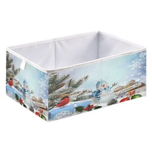 qugrl christmas snowman gifts storage bins organizer winter snowflakes pine branches foldable clothes storage basket box for shelves closet cabinet office dorm bedroom 15.75 x 10.63 x 6.96 in