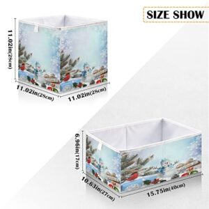 QUGRL Christmas Snowman Gifts Storage Bins Organizer Winter Snowflakes Pine Branches Foldable Clothes Storage Basket Box for Shelves Closet Cabinet Office Dorm Bedroom 15.75 x 10.63 x 6.96 in