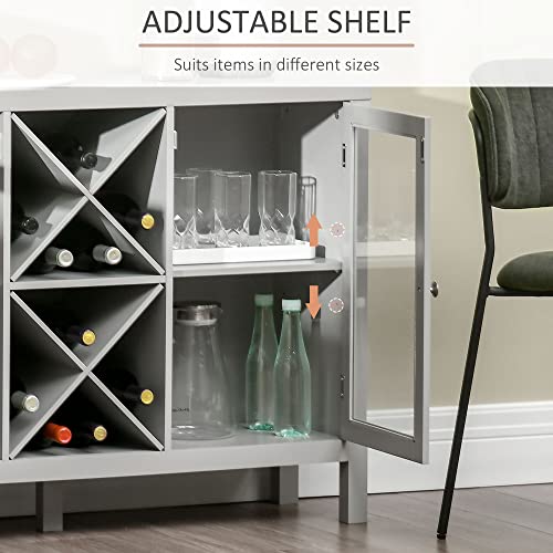 HOMCOM Coffee Bar Cabinet, Sideboard Buffet Cabinet with Removable Wine Rack, Tempered Glass Door and Adjustable Shelves, Wine Cabinet for Living Room, Kitchen, Entryway, Gray
