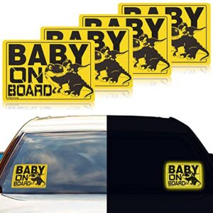 honitra 4pcs baby on board sticker for cars, waterproof baby on board sign, reflective strip baby on board sticker for remind driver, dinosaur pattern car stickers - not fade easily, baby on board need