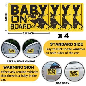 Honitra 4PCS Baby On Board Sticker for Cars, Waterproof Baby On Board Sign, Reflective Strip Baby On Board Sticker for Remind Driver, Dinosaur Pattern car stickers - Not Fade Easily, Baby On Board Need