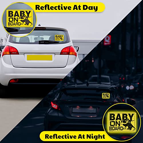 Honitra 4PCS Baby On Board Sticker for Cars, Waterproof Baby On Board Sign, Reflective Strip Baby On Board Sticker for Remind Driver, Dinosaur Pattern car stickers - Not Fade Easily, Baby On Board Need