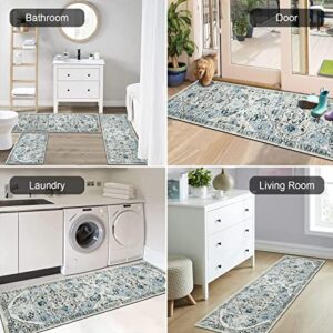 HEBE Boho Kitchen Rug Sets 3 Piece with Runner Farmhouse Rubber Kitchen Mats for Floor Non Slip Washable Thin Kitchen Area Rug Floor Mat Waterproof Hallway Laundry Room Runner Rug