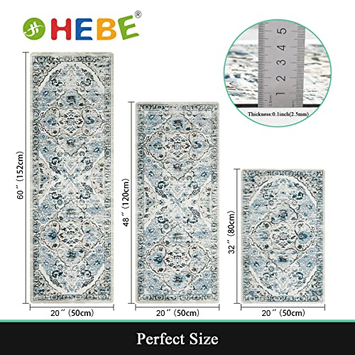 HEBE Boho Kitchen Rug Sets 3 Piece with Runner Farmhouse Rubber Kitchen Mats for Floor Non Slip Washable Thin Kitchen Area Rug Floor Mat Waterproof Hallway Laundry Room Runner Rug