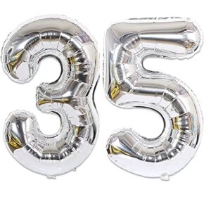 number 35 balloon 40 inch giant foil helium balloons jumbo 35 number balloons for birthday anniversary festival party home office decor, silver 35