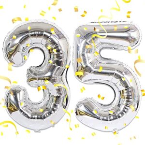Number 35 Balloon 40 Inch Giant Foil Helium Balloons Jumbo 35 Number Balloons for Birthday Anniversary Festival Party Home Office Decor, Silver 35