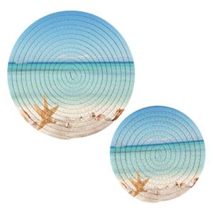 summer starfish sandy hot mats pads for kitchen heat resistant, seaside coast decorative trivets for hot pots pans counter tops dining washable pot holder coasters set
