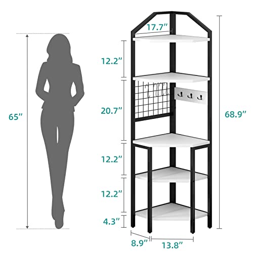 YITAHOME 5-Tier Corner Bookshelf, 68.9” Tall Modern Free Standing Corner Bookcase, 5 Shelf Corner Bookcase and Bookshelves Open Display Storage Book Shelves for Living Room, Home Office, White