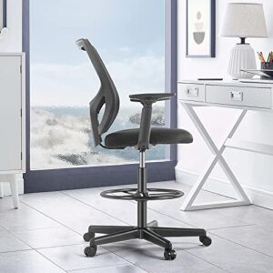 OLIXIS Tall Standing Office Desk Drafting Chair with Adjustable Foot Ring, Darkblack