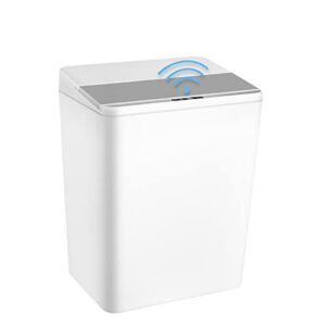 TrashAid Touchless Bathroom Trash Can with Lid, Automatic Motion Sensor Smart Trash Bin with Folding lid, Plastic Garbage Can for Bedroom Office White, 9 Liter 2.4 Gallon