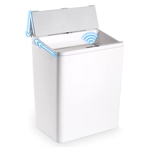 TrashAid Touchless Bathroom Trash Can with Lid, Automatic Motion Sensor Smart Trash Bin with Folding lid, Plastic Garbage Can for Bedroom Office White, 9 Liter 2.4 Gallon