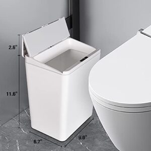 TrashAid Touchless Bathroom Trash Can with Lid, Automatic Motion Sensor Smart Trash Bin with Folding lid, Plastic Garbage Can for Bedroom Office White, 9 Liter 2.4 Gallon