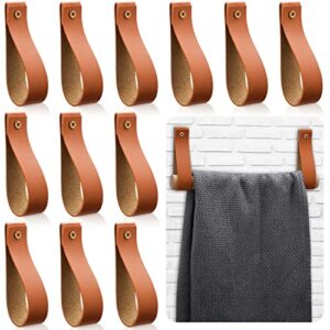 pu leather wall hooks wall hanging straps pu leather curtain rod holder towel holders for wall faux leather strap hanger wall mounted pu leather hooks for towel bathroom kitchen(yellow,12 pieces)
