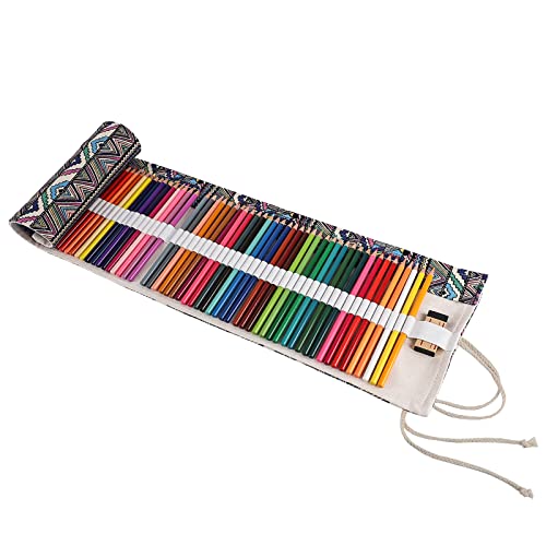 Surblue Canvas Pencil Case Pencil Roll Wrap with 72 Slots Coloring Pencil Holder Organizer Paint Brush Storage Pouch Portable for Artist,Writer (Multicolour