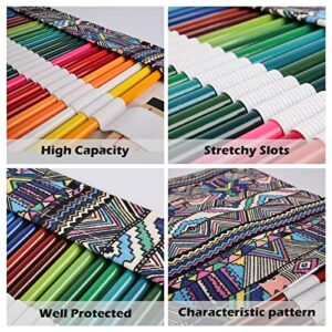 Surblue Canvas Pencil Case Pencil Roll Wrap with 72 Slots Coloring Pencil Holder Organizer Paint Brush Storage Pouch Portable for Artist,Writer (Multicolour