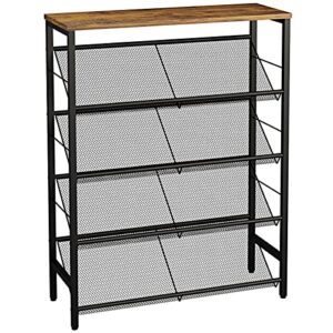 lidyuk shoe rack, 5-tier shoe organizer with 4 slanted metal mesh storage shelves and wood top, free standing shoe rack for entryway, hallway, for 20-24 pairs of shoe storage, rustic brown