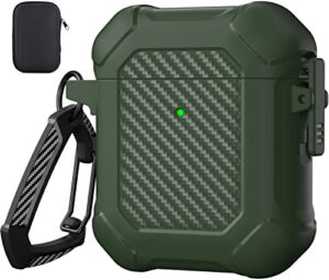 maxjoy for airpods 2 case cover, airpods protective case with lock gen 2 hard shell rugged shockproof cover with keychain compatible with apple airpods2 airpods 1 generation, army green