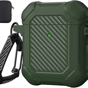 Maxjoy for AirPods 2 Case Cover, Airpods Protective Case with Lock Gen 2 Hard Shell Rugged Shockproof Cover with Keychain Compatible with Apple Airpods2 Airpods 1 Generation, Army Green