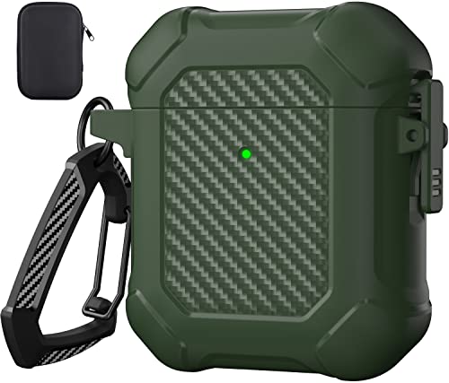 Maxjoy for AirPods 2 Case Cover, Airpods Protective Case with Lock Gen 2 Hard Shell Rugged Shockproof Cover with Keychain Compatible with Apple Airpods2 Airpods 1 Generation, Army Green